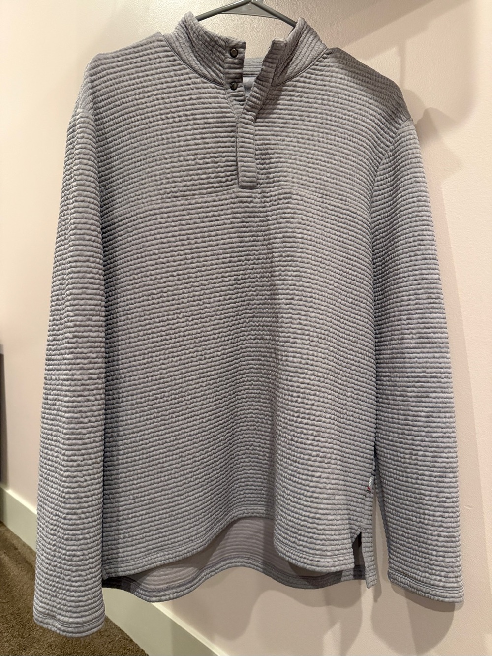 johnnie-O Light Gray Ribbed Zip Mock-Neck Sweater